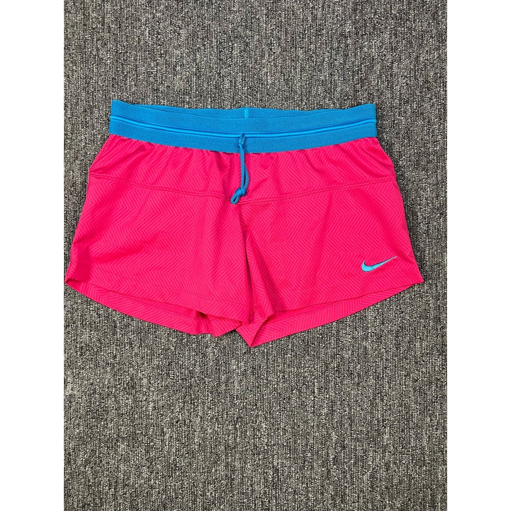 Nike Dri-FIT Chevron Running Shorts Hot Pink Blue Waistband Women's Medium Gym